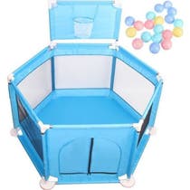 LEXLIFE Parc pour bébé et compact à 6 côtés avec 10 boules - stylo de jeu solide et durable - Bleu