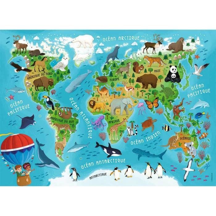 Puzzle 45 pièces : Carte du monde des animaux Coloris Unique