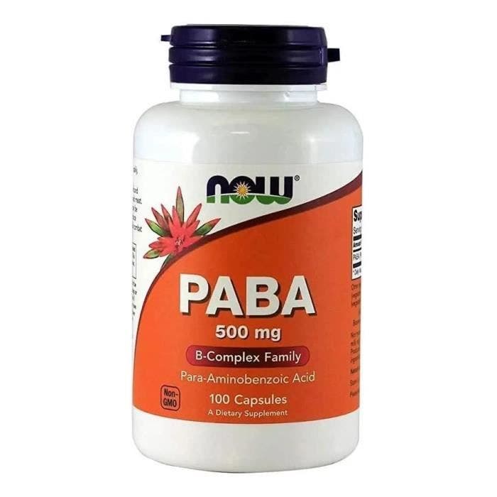 NOW FOODS PABA 500mg (Acide Para-Aminobenzoïque) 100 Gélules