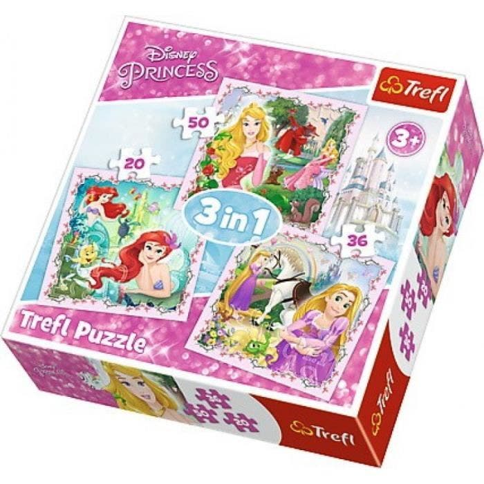 trefl 34842 disney princess puzzle 3 en 1 20-36-50 pièces, multicolore