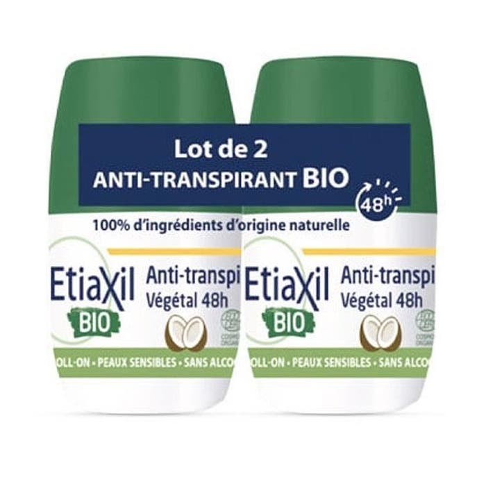 Etiaxil Déodorant Anti-Transpirant Végétal 48h Thé Vert Roll-On Bio Lot de 2 x 50ml
