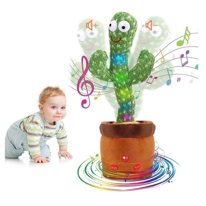Cactus Qui Danse Adjustable Volume Cactus en Peluche Dansant, Cactus Chantant ,Cactus Parlant Repete Accessoire de Maison