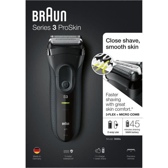 Braun Series 3 ProSkin 3020s Rasoir Électrique Homme Barbe, Noir - Rasoir Électrique Rechargeable