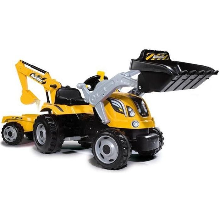 Tracteur Builder Max Pelleteuse et Remorque Jaune Smoby Pour