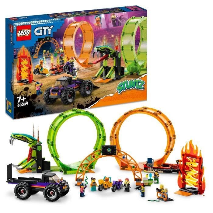 LEGO 60339 City Stuntz L’Arène de Cascade avec Double Looping, Monster Truck Jouet, avec Moto, Figurine Cascadeur, Enfants Dès 7 Ans