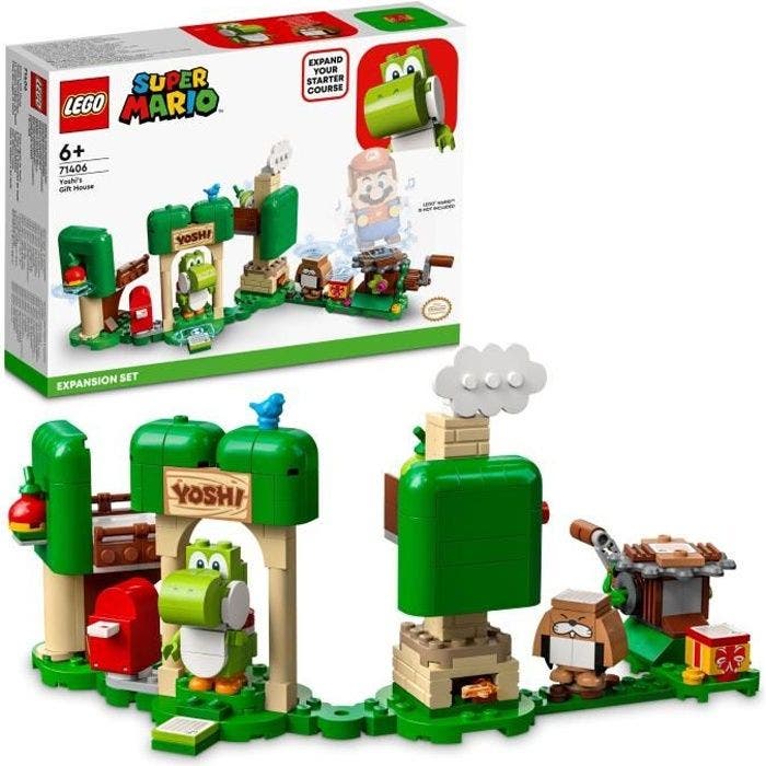 LEGO 71406 Super Mario Ensemble d’Extension La Maison Cadeau de Yoshi, Jouet Super Mario, Figurine, avec Manège, Enfants 6 Ans
