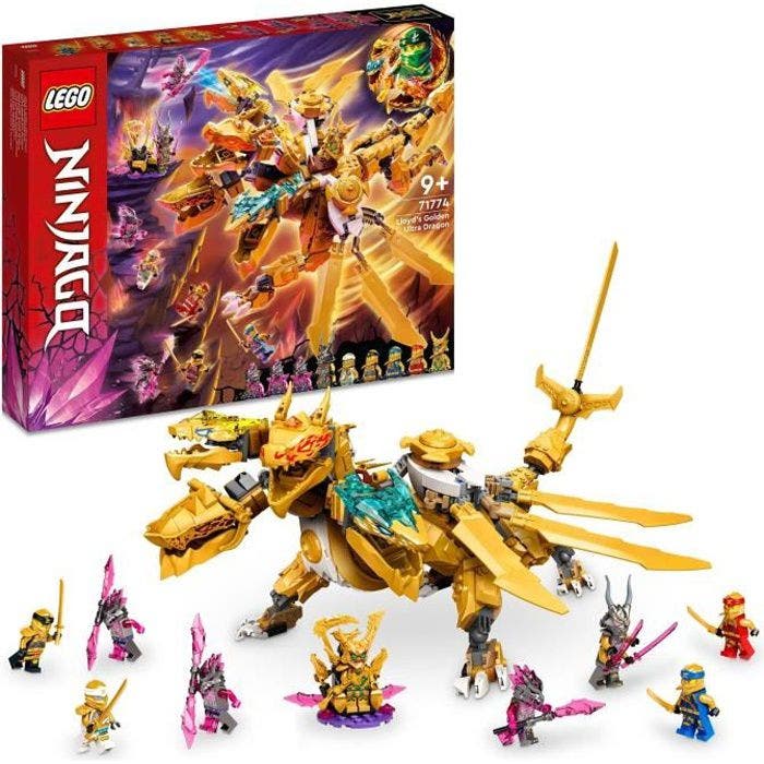 LEGO 71774 NINJAGO L’Ultra Dragon d’Or de Lloyd, Figurine Ninja Inédites Cole, Zane, Kai et Jay, Jouet de Dragon, Enfants 9 Ans