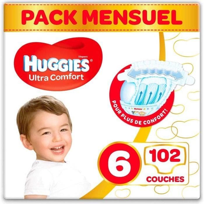 HUGGIES Ultra Comfort - Couches Bébé Unisexe x102 Taille 6 - Pack 1 Mois